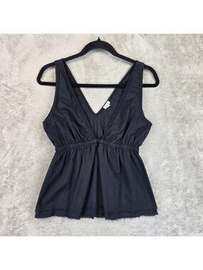 Wednesday Tank Top Womens M Black V Neck Sleeveless Peplum Babydoll